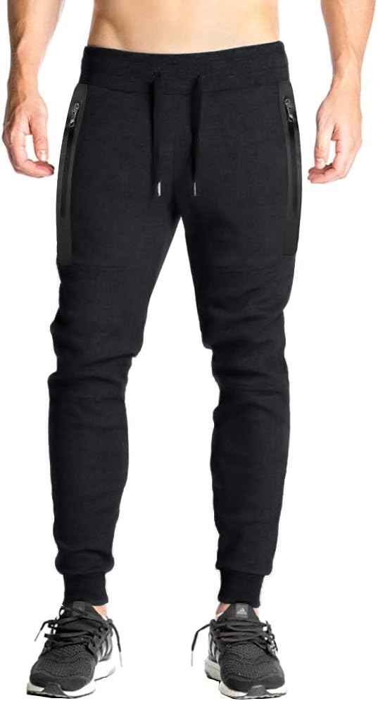 Men's Joggers Lightweight Closed Bottom Running Pants Athletic Sweatpants with Long Zipper Pockets