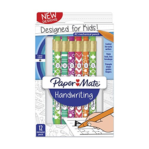 Paper Mate 2017486 Handwriting Triangular Mechanical Pencils, 1.3mm, HB #2, Fashion Wraps, 12-Count, Assorted Colors