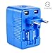 Yubi Power Dual Outlet Travel Adapter with 2 Universal Outlets - Built in Surge Protector and Neon Light Indicator - Foldable Prongs for Type A, C, G, and I Outlets | Works in 150+ Countries - Blue