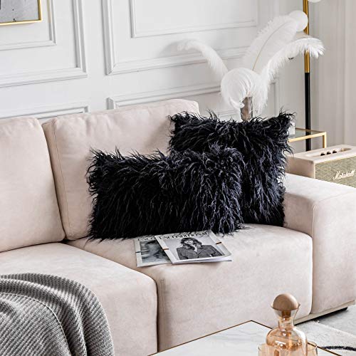 Home Brilliant 24x24 Pillow Covers 2 Packs Decorative Pillow Covers Faux Fur Fuzzy Shaggy Euro