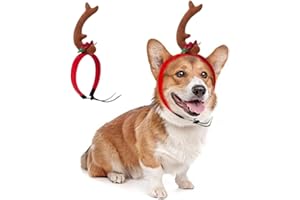 ANIAC Dog Antlers Headband Christmas Dog Outfit for Small Medium Large Dog Reindeer Costumes Pet Elk Head Accessories for Christmas Halloween (Brown, Small)
