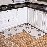 AMIDA 2 Piece Non-Slip Kitchen mat Runner Rug Set Beige Cream Non Slip Backing Washable Modern Star 17"x24"+17"x47"
