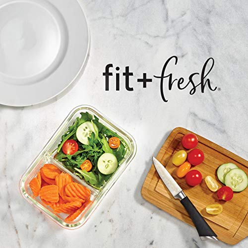 Fit & Fresh Divided Glass Containers, Two Compartments, Containers with