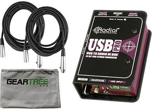 Radial USB-Pro 2 Channel Active Stereo USB Laptop DI Instrument Direct Box with Senor 20' XLR Microphone Cable (Pair) and Zorro Cloth