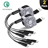 Amuvec 3 in1 USB Charging Cable, Multi Retractable Fast Charger Cord Connector with Phone/Type C/Micro USB Port Adapter, Compatible with Tablets/Samsung Galaxy/Google Pixel/LG and More(2Pack/2.7FT)