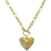 UniLogue 18K Gold Plated Stainless Steel Daily Trendy Outfit Simple OT Buckle 3D Peach Heart Pendant Necklace Thick Chunky Chain