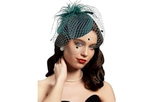 ASHONE ﻿Fascinator Hats 20s 50s Derby Hat Pillbox for Women Tea Party Cocktail Hat with Feather mesh Veil for Wedding Church