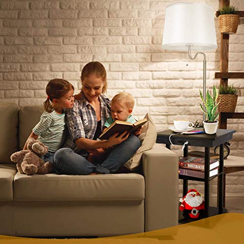 Albrillo Nightstand Floor lamp with Outlet and 2 USB Charging Ports, Mid Century Table with Shelve and Swing Arm for Bedroom, White