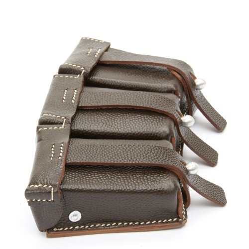German WWII K98k Brown Leather Triple Ammunition Pouch - Thumbnail 4