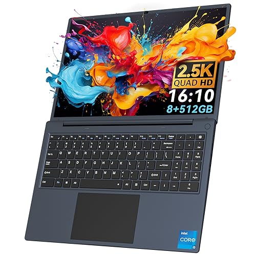 A DREAMER Laptop 16inch: 2.5K QHD IPS, Intel i5-1240P Windows 11 Laptop PC, 8GB+512GB(Expand up to 2TB), Cooling Fan, RJ45+HDMI+Type C Slots, 180° Hinge Rotation, Spill Resistant Keyboard,