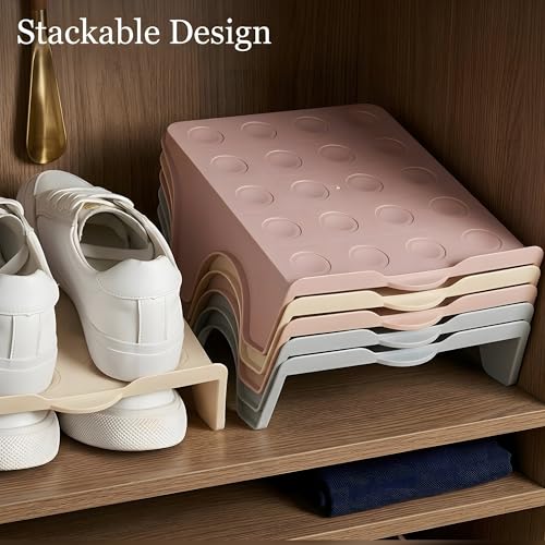 Beauenty 10 pcs Shoe Slots Organizer,Stackable - Durable Shoe Slot Organizer for Closet & Shelf, Space Saver,Fits Most Shoes(Beige)