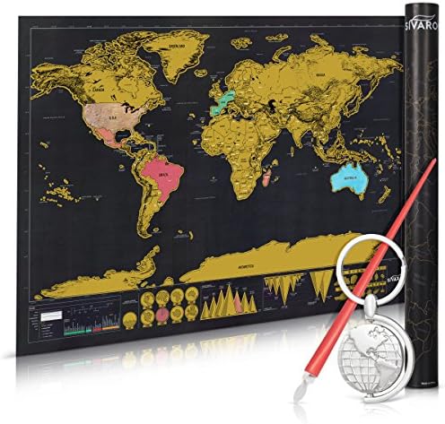 Scratch Map Poster – Peel Off The Copper Foil and Reveal Places Youve Visited! Extra Bonus – Trip eBook, Unique Globe Keychain, Scratcher Pen. Surprise Your Family &amp; Friends this Unique Traveler Map!