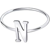 AOEDEJ 925 Sterling Silver Stackable Initial Letter Rings Capital Letter Ring Charm Initial Band for Women