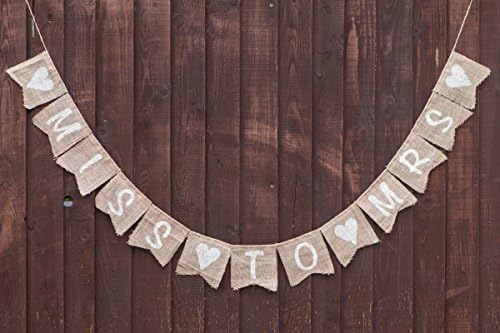 MISS TO MRS With Hearts Bridal Shower Bunting - Vintage Handmade Decoration Burlap / Hessian Bunting Shabby Chic Rustic Banner Engagement