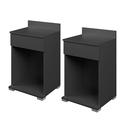Vicco Nachtkommode Set Paris Boxspringbett Nachtschrank Nachttisch (Schwarz, 2er Set)