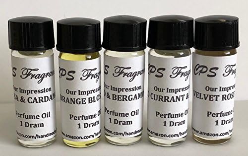 Women's Perfume Oil Jo Malone Impression 5-Pc Set Samples - 1 Dram each (5x1 dram) Mimosa &amp; Cardamom, Orange Blossom, Oud &amp; Bergamot, Red Currant &amp; Cream, Velvet Rose &amp; Oud by CPS Fragrances