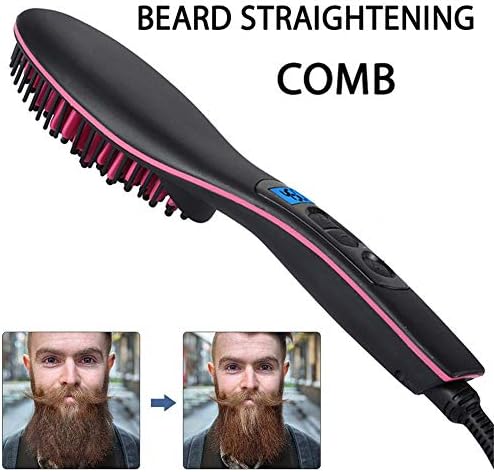XXJJ Quick Beard Straightener Comb for Men Ceramic Fast Straightening Hair Brush Electric Comb Flat Iron LCD Display Digital Heating Hair Brush Gift