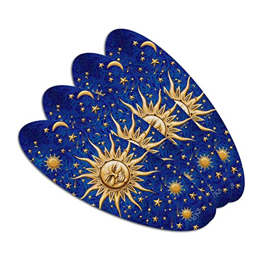 Celestial Suns Moon Shooting Stars Double-Sided Oval Nail File Emery Board Set 4 Pack