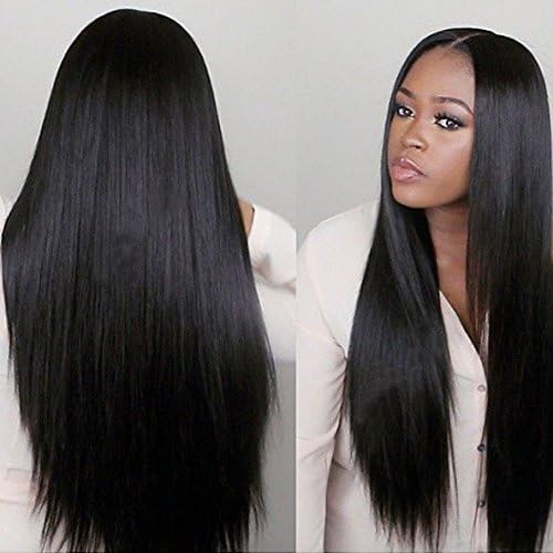 FUHSI Synthetic Black Hair Real Natural For Women – Soft & Smooth,Straight Lace Front Wig, Elastic Straps, Comfortable & Adjustable For Perfect Fit –200D 22"