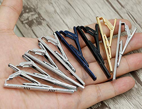 image for Yadoca 8 Pcs Tie Clips Set for Men Tie Bar Clip Black Silver-Tone Gold