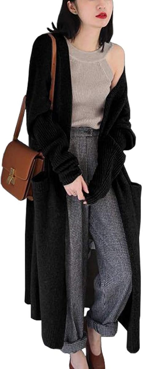 Amazon Asarans ロングカーディガン ニット カーディガン レディース アウター 羽織り 秋 冬 ロング 長袖 厚手 大人 ブラック カーディガン ボレロ 通販
