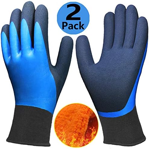 Cold Weather Work Gloves 2 Pack, Double Coating Superior Grip Water-Proof Winter Gloves, Polar Fleece Liner Warm Comfortable for Outdoor Garden Auto Fishing Riding Snow Activities.
