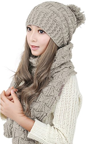 POGTMM Women's Fashion Winter Warm Knitted Hat and Scarf Set Skullcaps