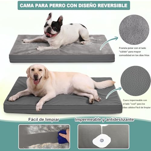 Muja Cama para Perro Grandes de Doble Cara, Cama Ortopédica para Perros con Almohadillas para Orejas Extraíbles y Parte Inferior Antideslizante, Adecuado para Casa para Perro, Pisos y Sofás