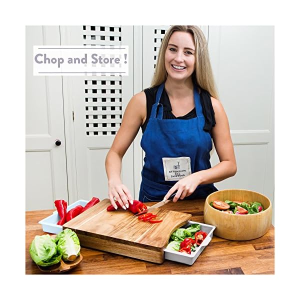Cutting-Board-with-Tray-Organic-Acacia-Wood-Chopping-Board-with-2-Containers-for-Meat-Vegetables-Bread-or-Cheese-Board Cutting Board with Tray - Organic Acacia Wood Chopping Board with 2 Containers - for Meat Vegetables Bread or Cheese…