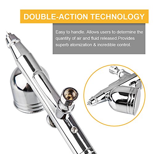 Fy-Light SP134K Professional Dual Action Airbrush Kit 0.2mm/0.3mm/0.5mm Needles 7cc & 22cc Cup Trigger Air Paint Control Airbrush Set for Art Tattoo Nail Makeup Cake Spray Modeling Tool