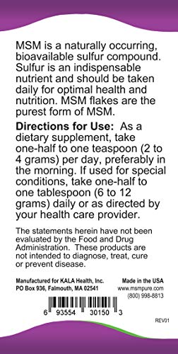 Kala Health MSMPure Coarse Powder Flakes, Organic Sulfur Crystals, 99.9% Pure Distilled MSM Supplement, Made in The USA, 33 lbs