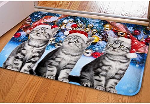 Home Bedroom Red Christmas Welcome Doormat Cute Kitty Cat Print Nonskid Floor Entryway Mat Porch Hallway Sliding Door Mat For Xmas Decorative Kitchen Bathroom Winter Nonslip Indoor Entry Rug