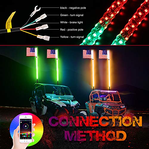 LED Whip Lights, OFFROADTOWN 2PCS 5FT Bluetooth Spiral Lighted Whips with Dancing/Chasing Light LED Antenna Light For UTV ATV RZR Off-Road Polaris Dune 4X4 Jeep Trucks