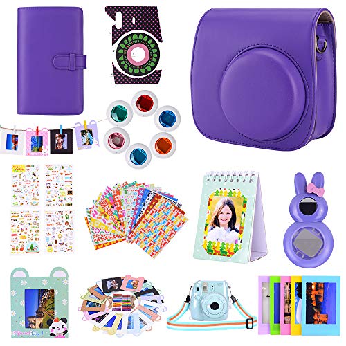 Bsuuy Instax Mini 9 Pack d'accessoires pour Appareil Photo pour FujiFilm Instax Mini 9 8 8+ avec étui Mini 9 / Album/Objectif Selfie/Filtres/Cadres muraux (12 en 1 Violet foncé)