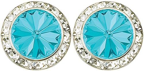 Light Turquoise Blue 15mm Framed Swarovski Elements Round Rondelle Crystal Earrings - Nickel Free Made - In The USA -CLIP ON