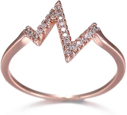 Amazon Com Wllay Ecg Heartbeat Rings Women Men Finger Jewelry Gold Silver Lightning Ring Fashion Charm Accessories 6 Rose Gold Plated Jewelry