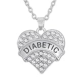 Women's DIABETIC Awareness Necklace Silver plated Medical Alert Jewelry Crystal Heart Pendant