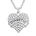 Women's DIABETIC Awareness Necklace Silver plated Medical Alert Jewelry Crystal Heart Pendant