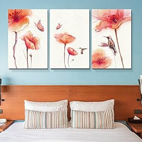 3 Panel Watercolor Painting Style Birds Butterflies and...