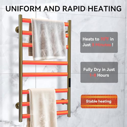 DUDYP Electric Towel Dryer with 1-8H Timer, Heated Towel Rail with Temperature Control, 8 Bars Matte Black Wall Mounted Heated Drying Rack, Hardwired