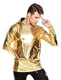 Coofandy Men's Nightclub Style Metallic Shiny Casual Long Sleeve Pullover Hoodie,XX-Large,Golden