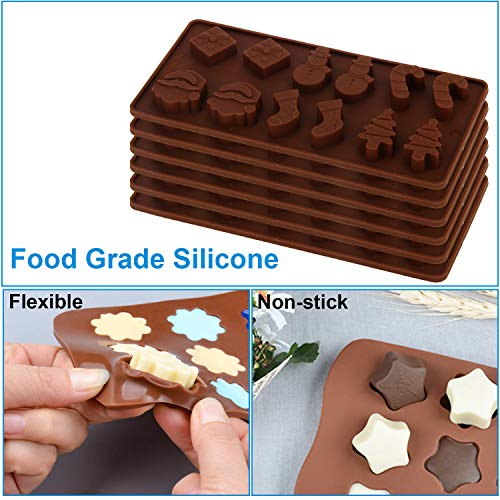 RUCKAE Chocolate Molds-Silicone Candy Molds-6 Pack-Ideal Silicone Molds for Hearts, Stars,Flowers,Emojis, Christmas Themed Shapes
