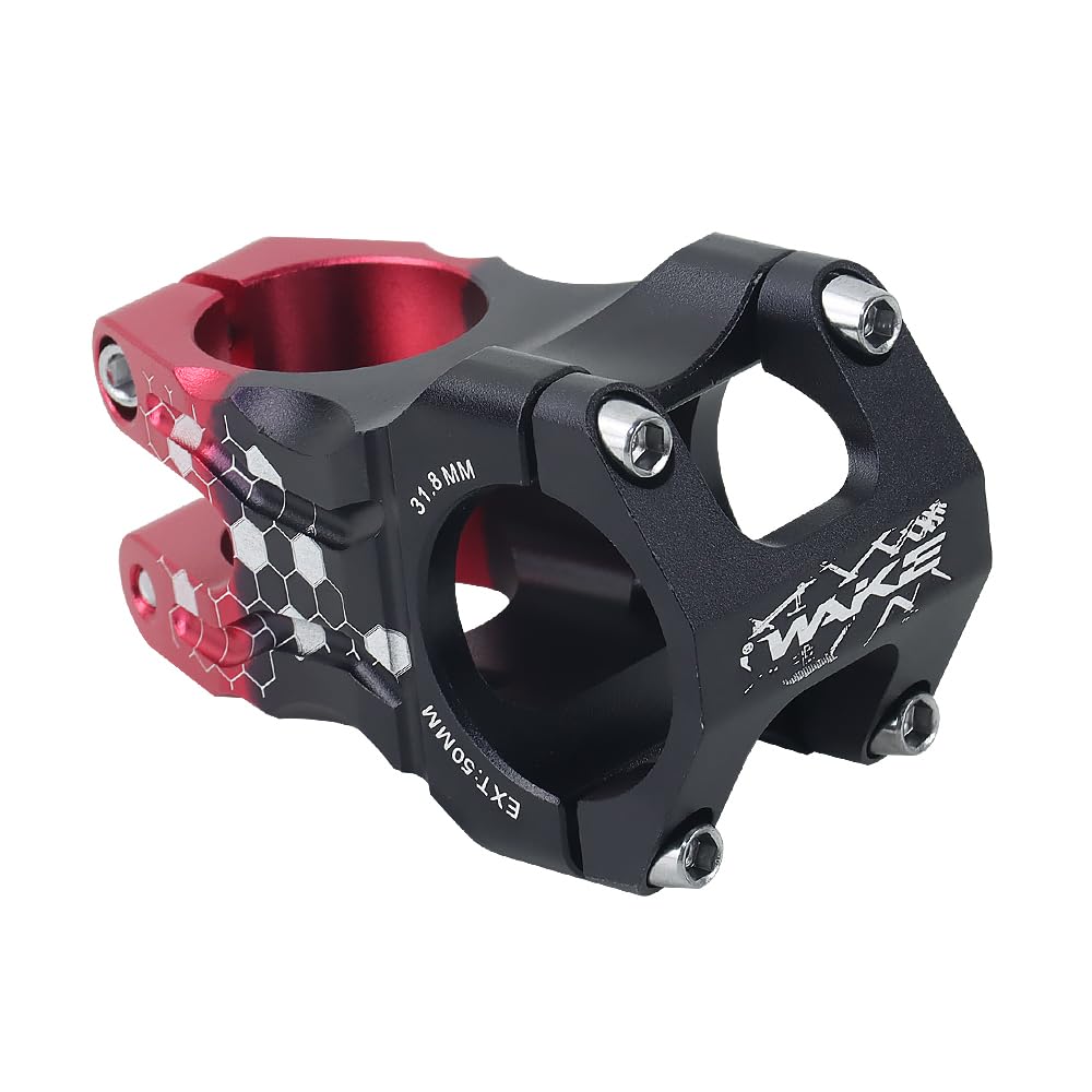 31.8 Bike Stem 50mm, MTB Stem Mountain Bike Stem Short Handlebar Stem Aluminum Alloy, for Road Bike, MTB, BMX, Cycling Fixie Gear (Black Red)
