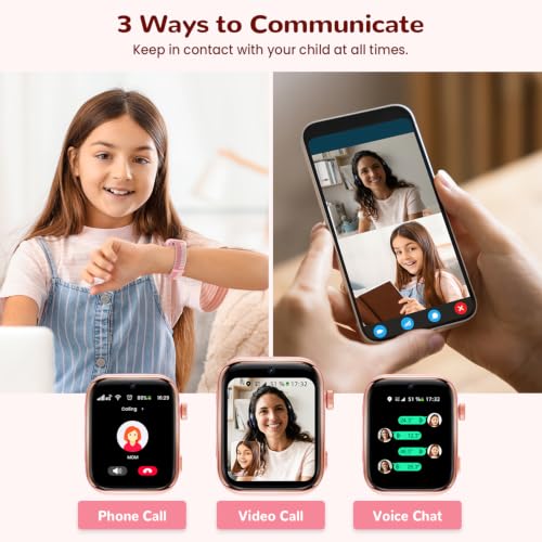AIMIUVEI 4G Children's Smart Watch with Calls, Video Calls, Voice Chat, WiFi, GPS, SOS, SMS, Waterproof IP68, School Mode and Pedometer, Children's Smartwatch with HD Screen of 1.83 inches, Pink