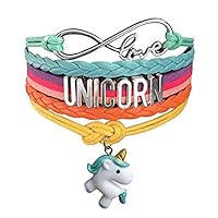 Myhouse  Cute Unicorn Bracelet Wristband Handmade Rainbow Jewelry Infinity Love Charm Gifts (White Green Unicorn)