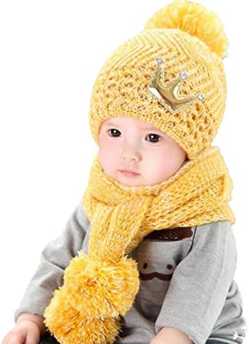 Mikey Store Cute Winter Baby Kids Girls Boys Warm Woolen Coif Hood Scarf Caps Hats (Yellow)