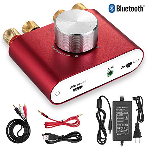 Nobsound Mini 50W x 2 Bluetooth Power Amplifier; 2.0 Channel Stereo Hi-Fi Digital Amp; Wireless Audio Receiver; PC Sound Card for Home Speakers with Power Supply Upgrade Version (Red)