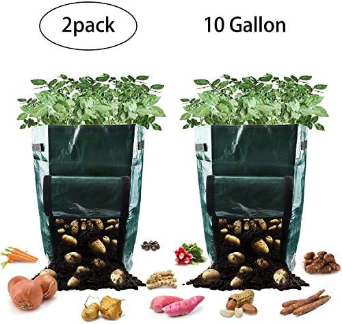 Potato Grow Bags, 10 Gallon Garden Planter Plant Growing Bag with Flap and Handles Heavy Duty and Durable Potato Pots for Vegetables, Fruit, Carrot, Tomato, Onion, 2 Pack