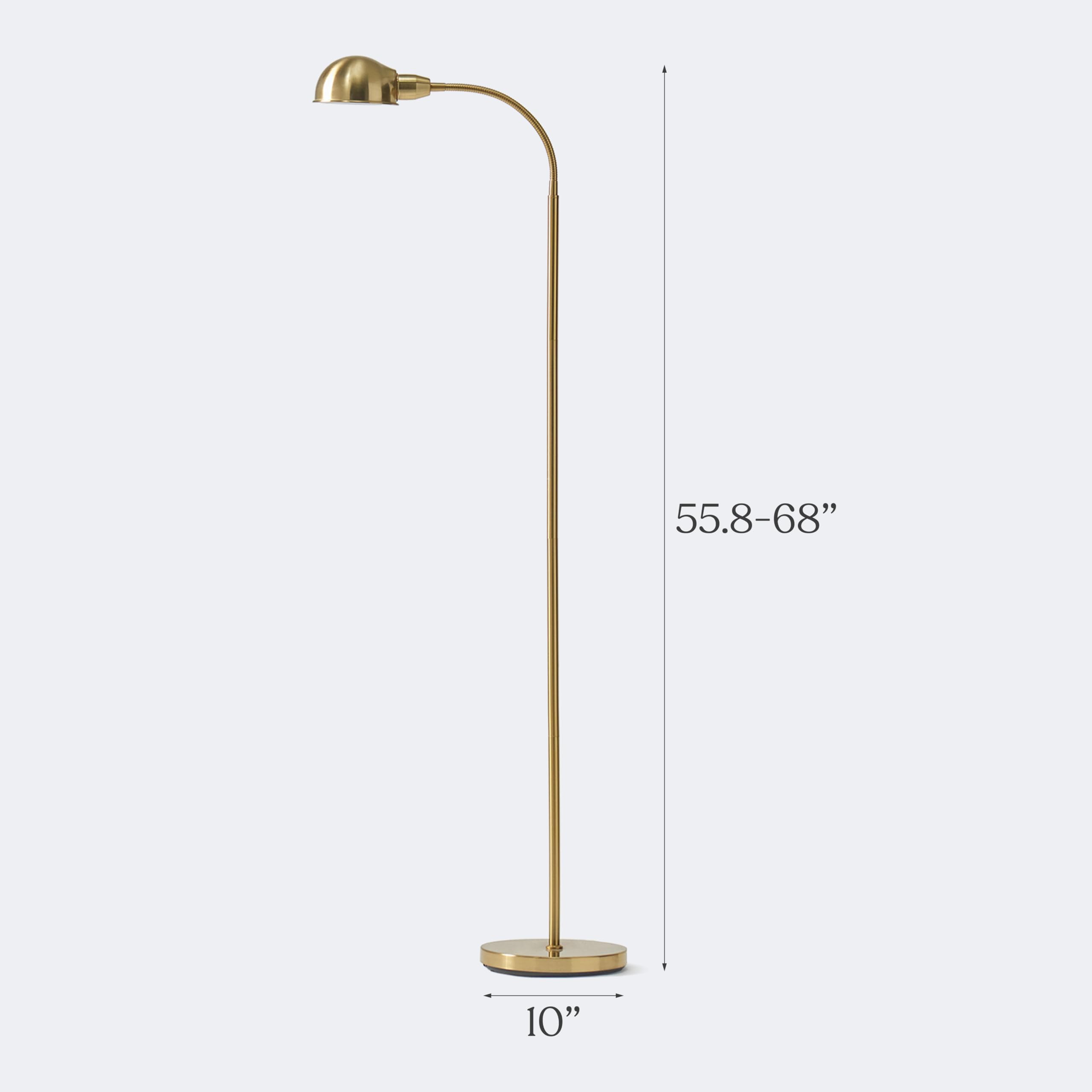Brightech Regent LED Floor Lamp, Free Standing Corner Pole Light with Adjustable Gooseneck, Tall Bright Skinny Lamp for Office Desk, Living Room Sofa or Chair - Brass/Gold
