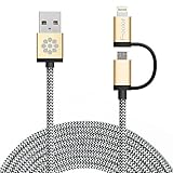 iPhone 6S Charger, 10Ft Long, F-color 2 in 1 Nylon Braided Lightning Cable for iPhone 6S 6 Plus, iPhone SE, iPad Pro, Micro USB Charging Cord for Smart Phones Moto Galaxy Note 5 S6 Edge Plus Gold